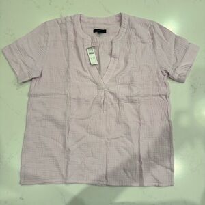 NWT : J.Crew V-Neck Soft Cotton Gauze Popover SS Top: Frosty Lavender : XS